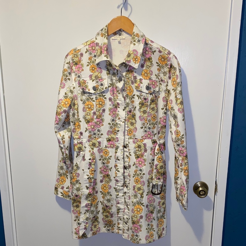 Floral Long Sleeve Belted Dress